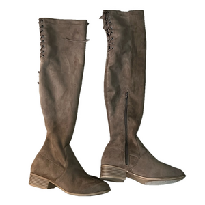 BONNIBEL Women's faux dark tan  suede high boots  size 6.5